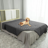 Ameritex waterproof blanket on a sofa protects furniture from pet spills and stains.