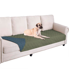 Ameritex waterproof dog bed cover on sofa protects against spills.
