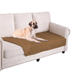Ameritex waterproof dog bed cover on sofa protects furniture from spills and accidents.