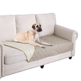 Ameritex waterproof dog bed cover on sofa protects furniture from spills.
