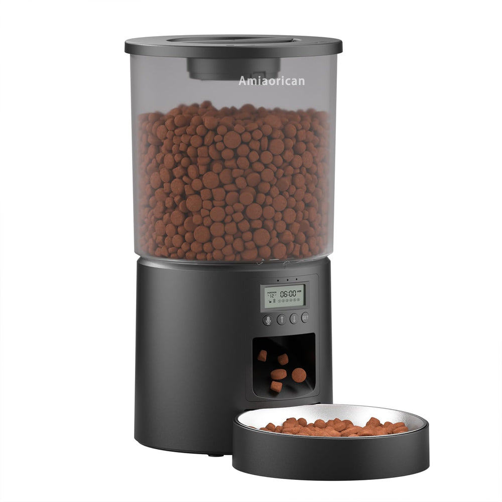 Amiaorican automatic cat feeder front view showing 4.2L capacity for reliable daily meals