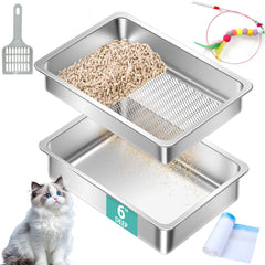 Amibud stainless steel sifting litter box assembled for pine pellet use