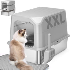 Amniau stainless steel litter box with lid demonstrates durable, easy-to-clean design for odor control