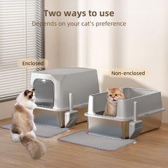 Amniau stainless steel litter box with removable inner bowl enables effortless scooping and sanitation