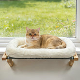 AMOSIJOY cat sill window perch with cushion bed cover provides cozy warmth for naps.