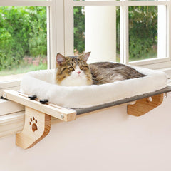 AMOSIJOY cat sill window perch front view with cozy cushion for sunlit lounging