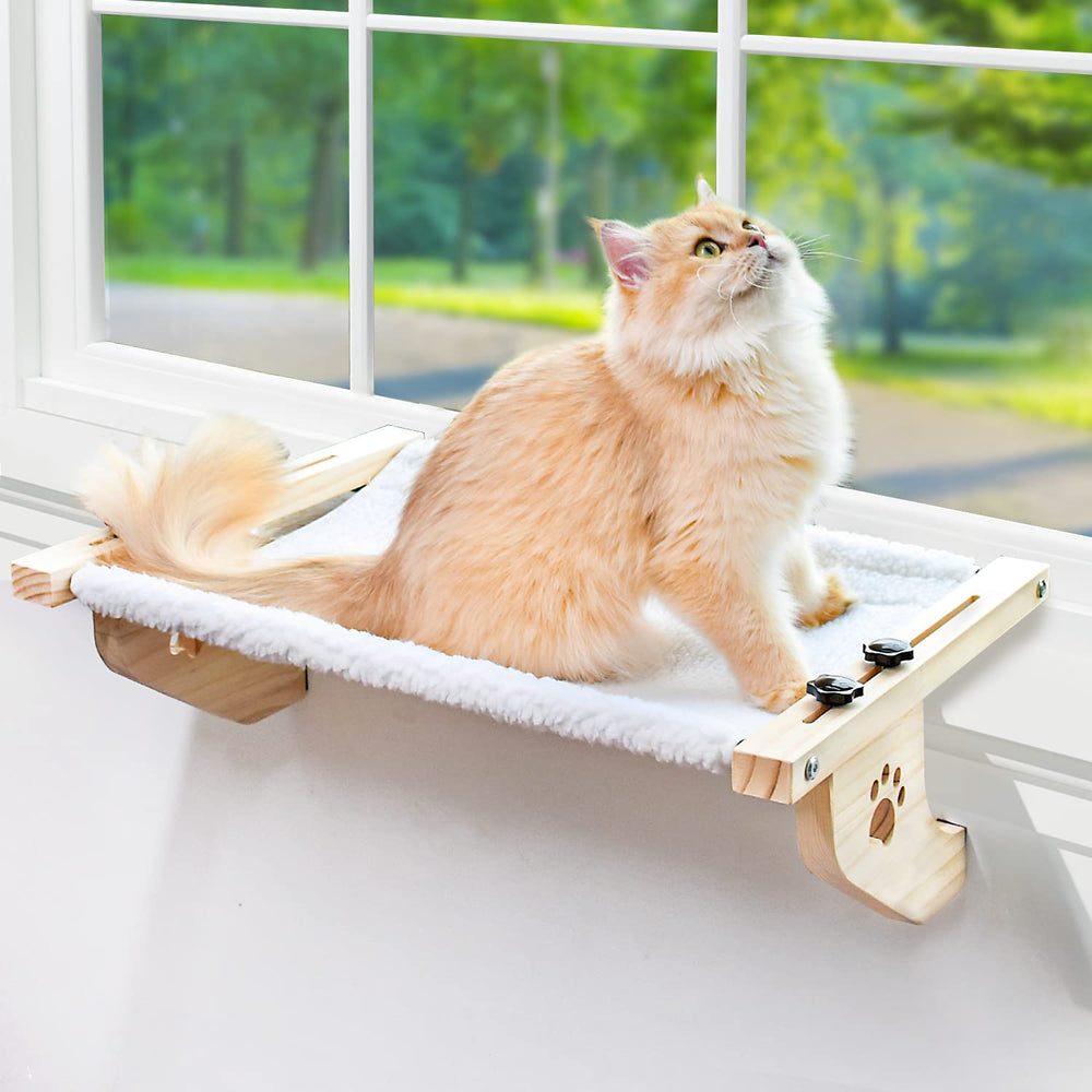 AMOSIJOY cat sill window perch with wood frame providing sturdy support for large cats