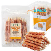 Amzey 24oz chicken rawhide twists bag shown, resealable for freshness.