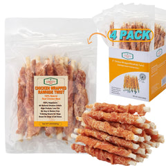 Amzey 24oz chicken rawhide twists bag shown, resealable for freshness.