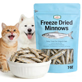 Amzey 7oz Minnows in a resealable bag, highlighting high-protein training treats.