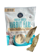 Ancestral Hunter freeze dried rabbit ears packshot showing clean fur-free treats for dogs and cats.