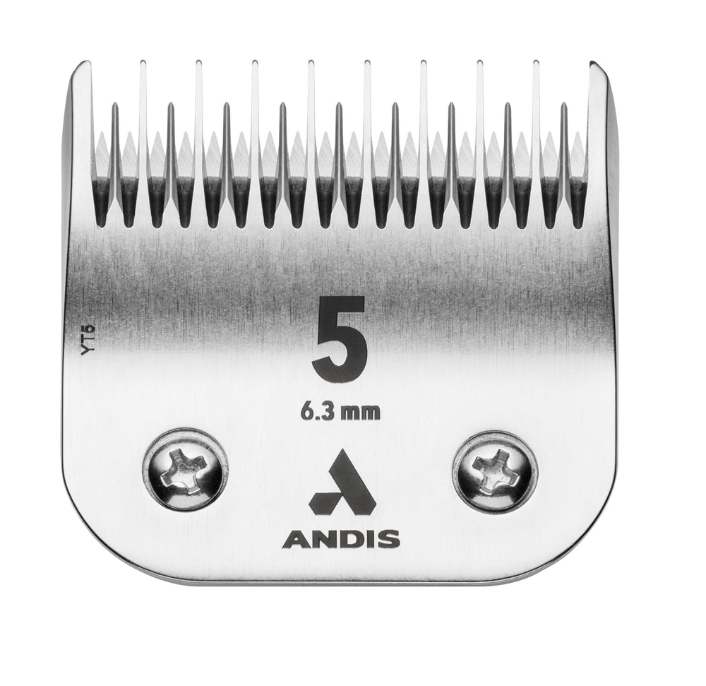 Andis carbon-infused UltraEdge blade close-up showing sharp, durable edge for precise finishes.