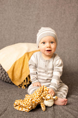 Angel Dear brown giraffe blankie in use during a nap or car ride.