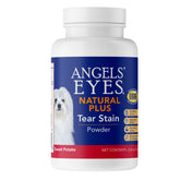 ANGELS' EYES Natural Plus tear stain powder bottle for dogs supports brighter eyes and a cleaner look.