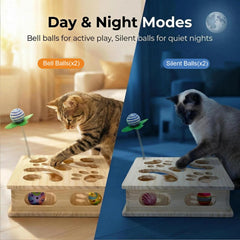 Angetra Pine Wooden Cat Puzzle Box hole design for batting and digging