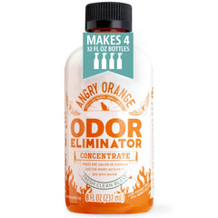 Angry Orange concentrate label closeup highlights fresh scent for pet odors