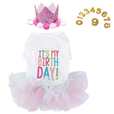 ANIAC dog birthday dress and hat set with pink tutu for small pets