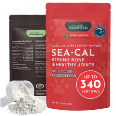 Animal Essentials Sea-Cal bottle shows natural seaweed calcium for bone support