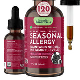 Animal Essentials Seasonal Allergy Drops bottle shows a herbal tincture for pets and seasonal comfort