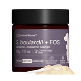AnimalBiome S. boulardii + FOS powder tub close-up for dogs and cats supporting gut balance.