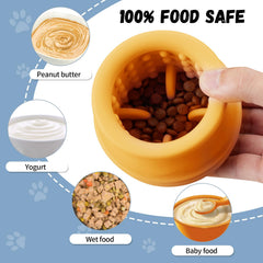 Animire treat-dispensing toy filled with kibble for slow licking.