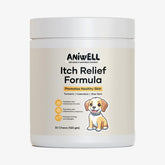 Aniwell Itch Relief Chews bottle shows convenient relief for itchy dogs.