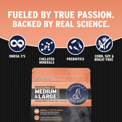 Annamaet Original Encore antibiotic-free chicken and fish ingredients showcase quality nutrition.