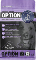 Annamaet Original Option salmon-brown-rice-bag promotes balanced canine nutrition.