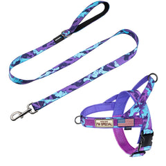 Annchwool No Pull Harness camo purple set front view with padded handle