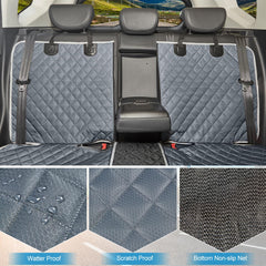 ANOSOSPECIAL Grey dog seat cover demonstrates secure fit around headrests for safety.