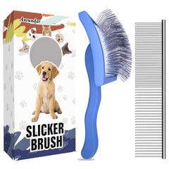 Anrundar dog slicker brush with wooden handle for gentle detangling.
