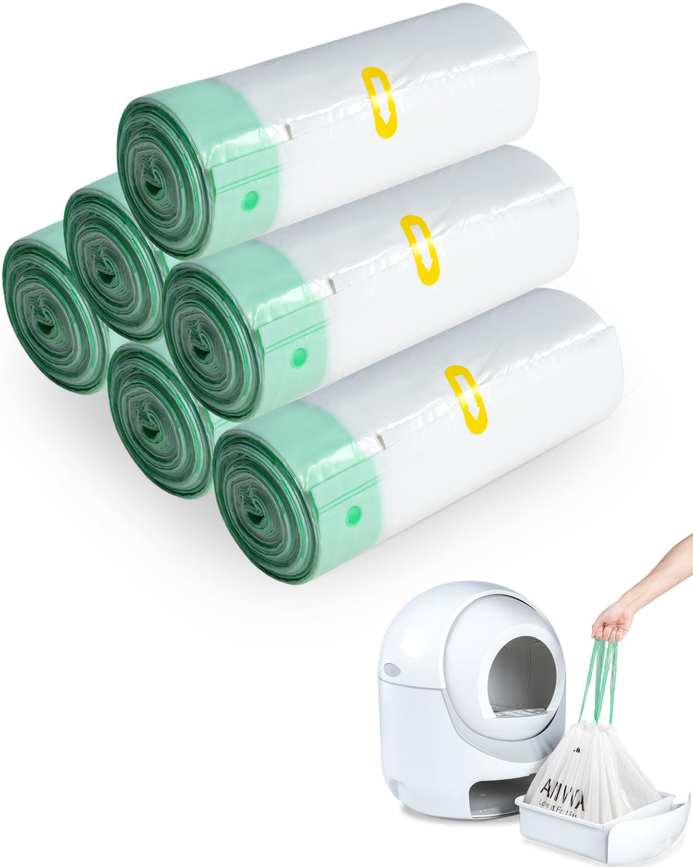 ANWA 120-count cat litter box liners rolls for bulk convenience and easy disposal