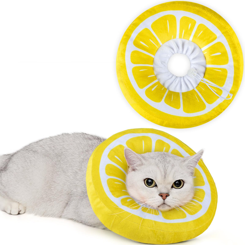 ANWA adjustable cat cone collar in side view provides soft protection for upper body wounds.