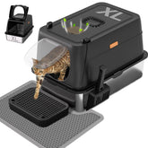 Anywish stainless steel litter box with lid, top view, emphasizes odor control and easy maintenance.
