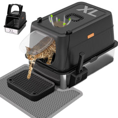 Anywish stainless steel litter box with lid, top view, emphasizes odor control and easy maintenance.
