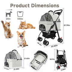 AODI Pet Stroller with detachable carrier for versatile travel.