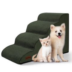 Aodisman 4-step dog stairs placed at bed edge for easy access.