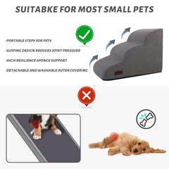 Aodisman grey dog ramp-stairs fully assembled for easy viewing and use.