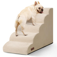 Aodisman 5-step dog stairs beside a bed for easy access