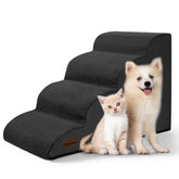 Aodisman 4 step dog stairs in black used against bed edge for easy access