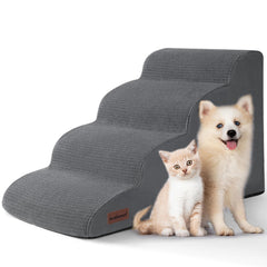Aodisman dog steps on bed with four grey steps for easy access