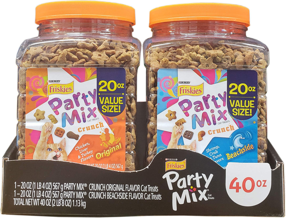 AONELAS Friskies Party Mix ocean crunch bites for cats, flavorful crunch for playtime and teeth cleaning.