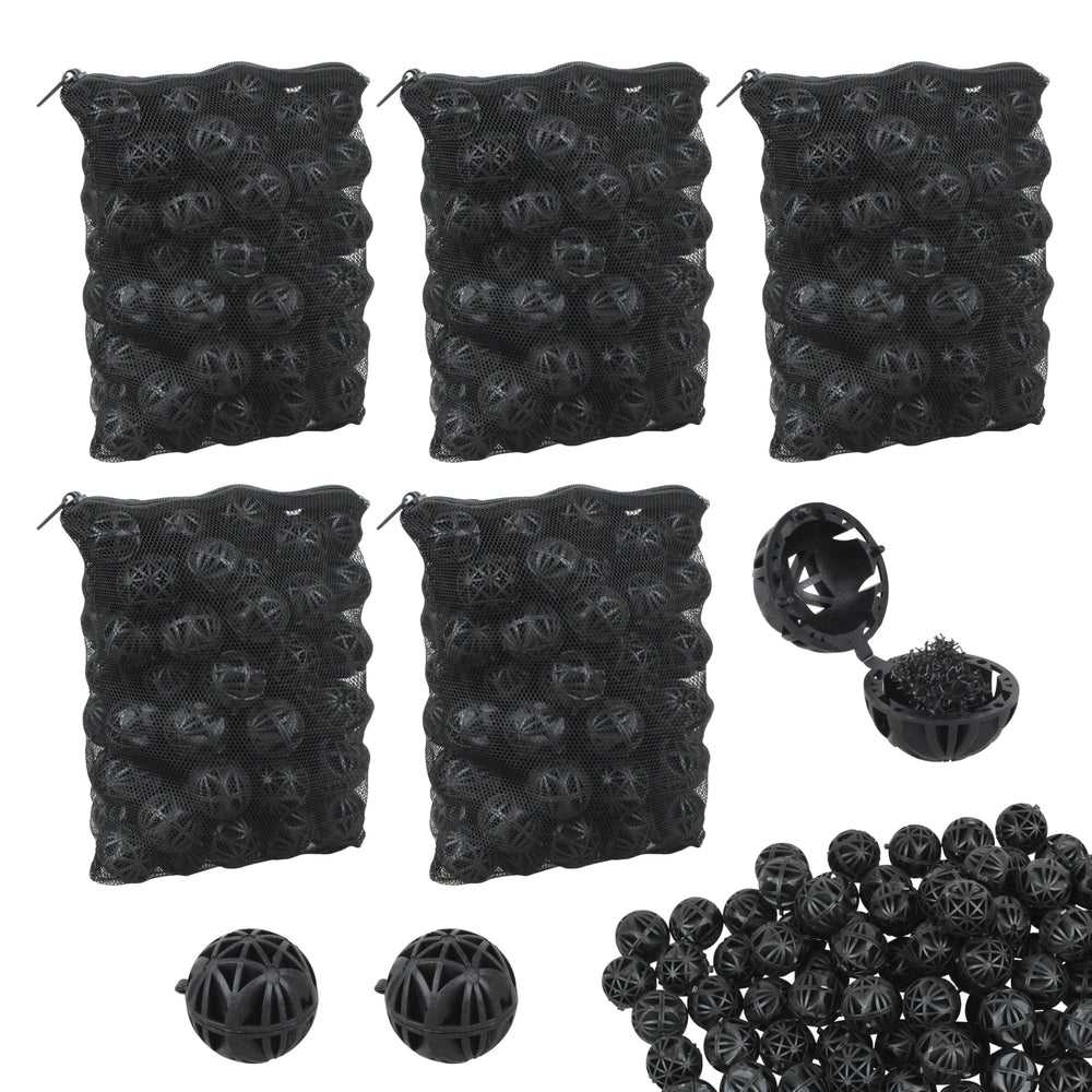 AOQIVIS 500 black bio balls for stable biological filtration in aquariums.