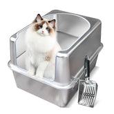 Aothey stainless steel litter box with lid and scoop for easy cleaning