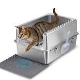 Aothey stainless steel litter box with metal lid, easy to clean and durable.
