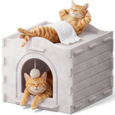 Apasiri cat bed cave front view shows a sturdy two-tier condo for calm indoor cats.