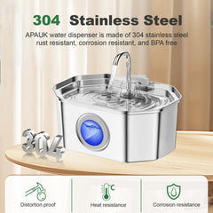APAUK stainless steel cat fountain is rust-resistant and easy to clean