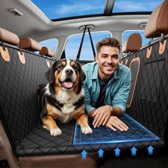 A-Pce 600D dog seat cover in hammock mode protects the back seat from paws and spills.