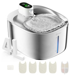 APD APETDOLA wireless cat water fountain front view in durable stainless steel.