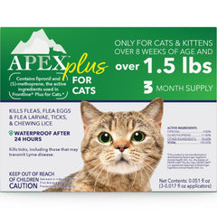 Apex Plus cat flea treatment bottle ready for topical application for 30-day protection.